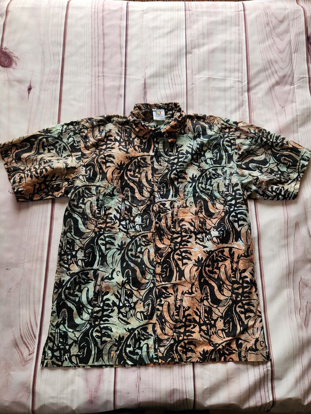Rum Reggae Vintage Tropical Button Shirt Green Orange Black | Men's Size M - Picture 2 of 9